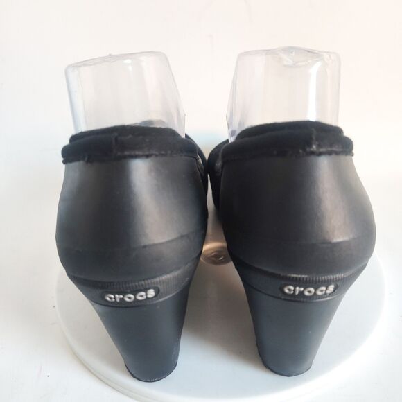 Crocs Mary Jane Heels Size 9 Womens Comfort Shoes Wedge Black Casey Travel Logo - Picture 3 of 10